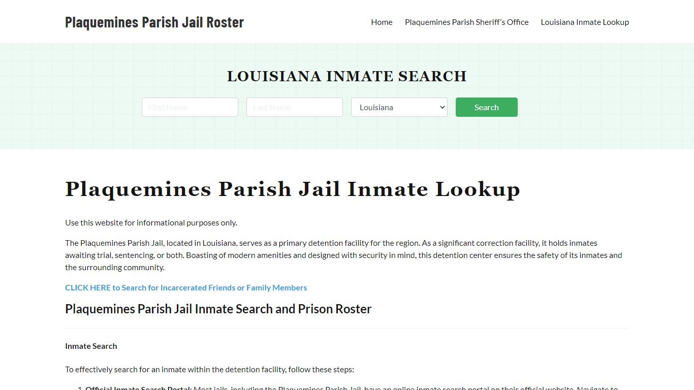 Plaquemines Parish Jail Roster Lookup, LA, Inmate Search