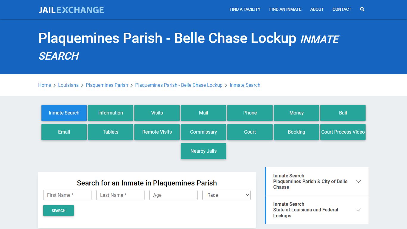 Plaquemines Parish - Belle Chase Lockup Inmate Search